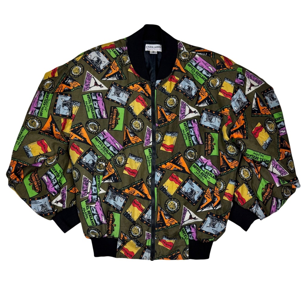 Carol Horn‎ Workshop Silk Bomber Jacket Women Small Travel Novelty Y2K Vintage